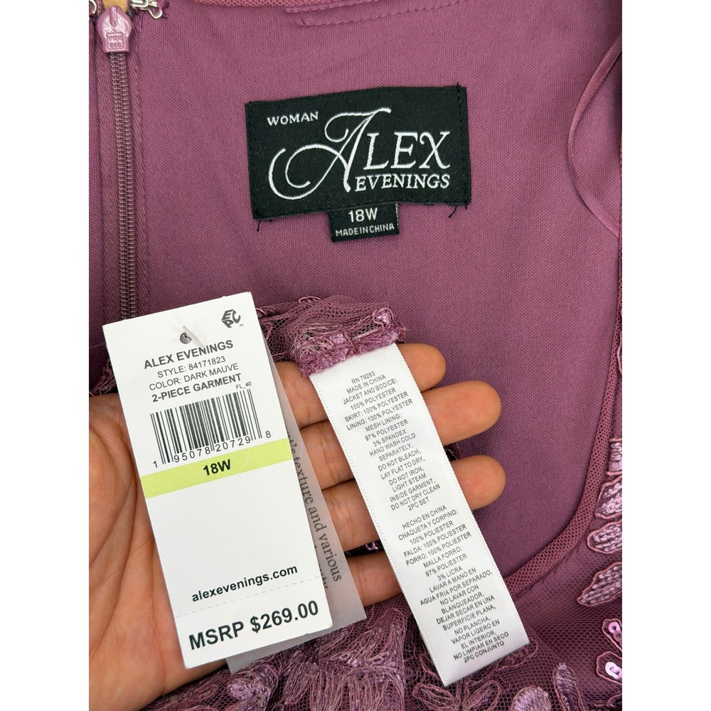 Alex Evenings Gown Set Women 18W NWT Mauve Lace Sequin 2PC MSRP $269 - Picture 6 of 10